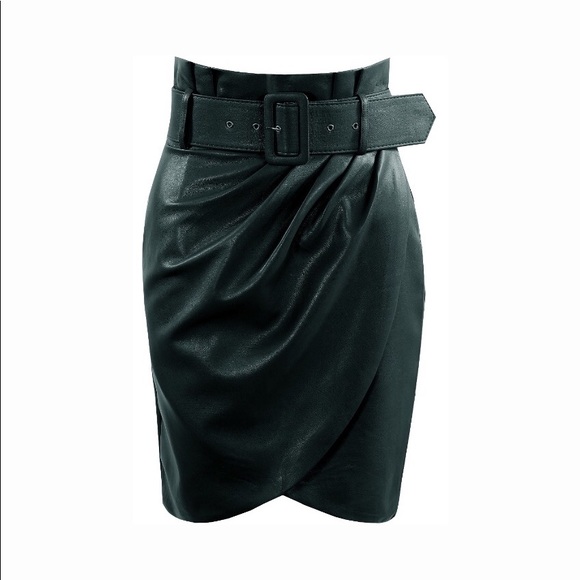 Vegan Leather Pleated Skirt w/ Belt - Picture 4 of 5